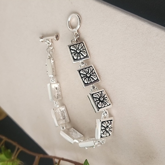 Silver Boho Design Link Bracelet Toggle Clasp - Picture 3 of 9